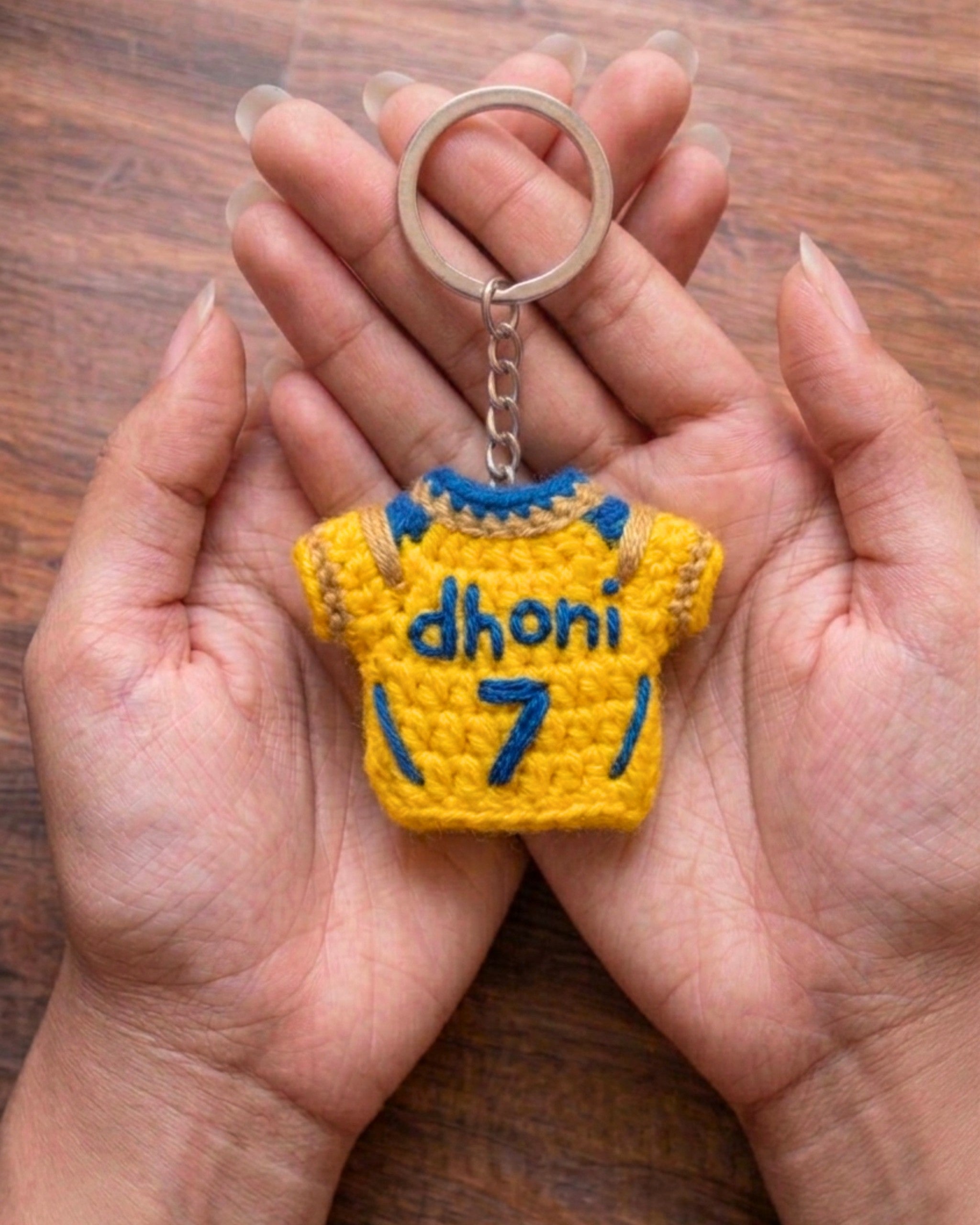 GameDay Charms - Chennai Super Kings Crochet Jersey Keychain - Dhoni