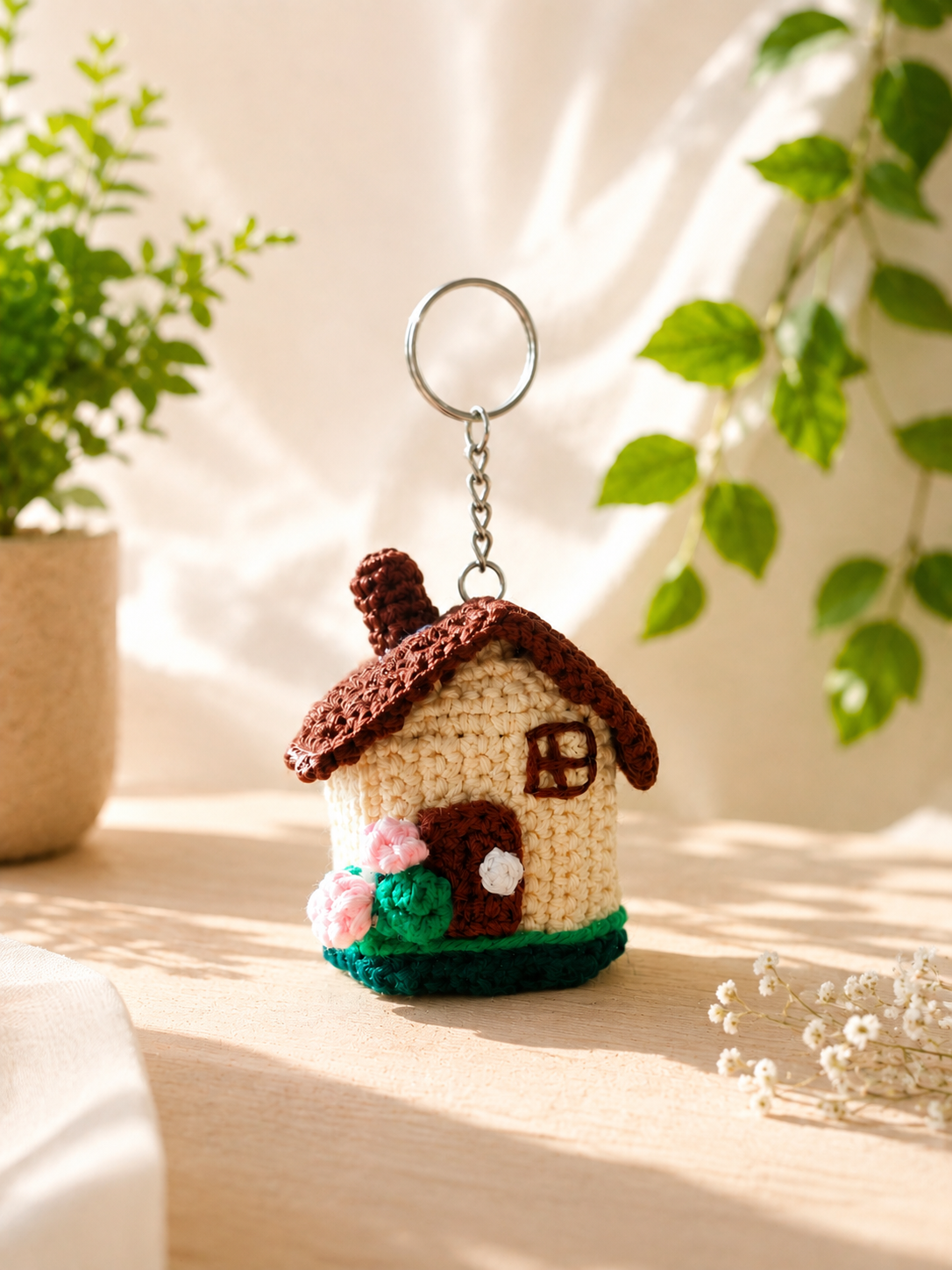 Handmade Crochet Cottage House Keychain 🏡✨