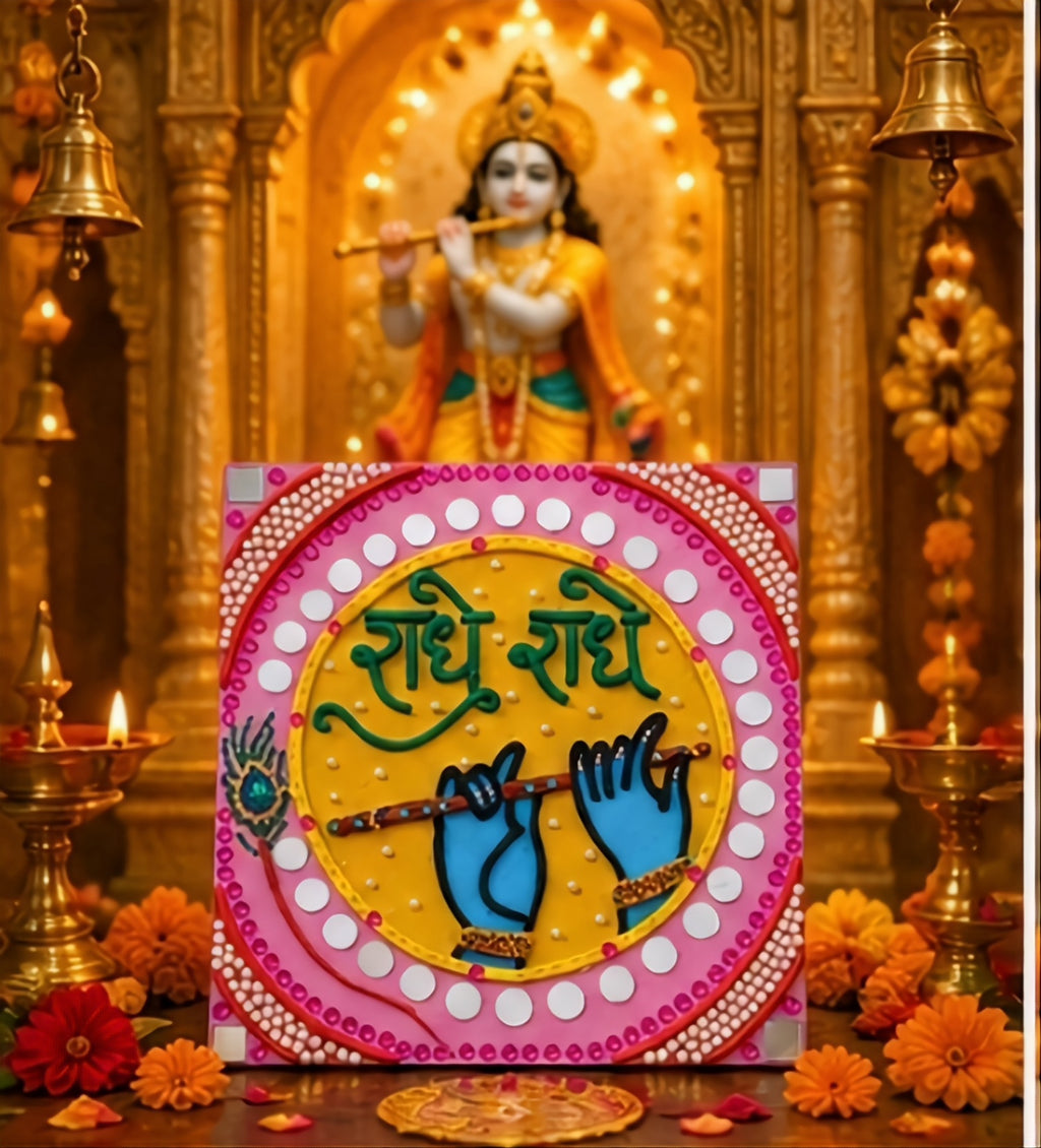 Radhe Radhe Charan – Krishna Footprints Lippan Art Wall Hanging
