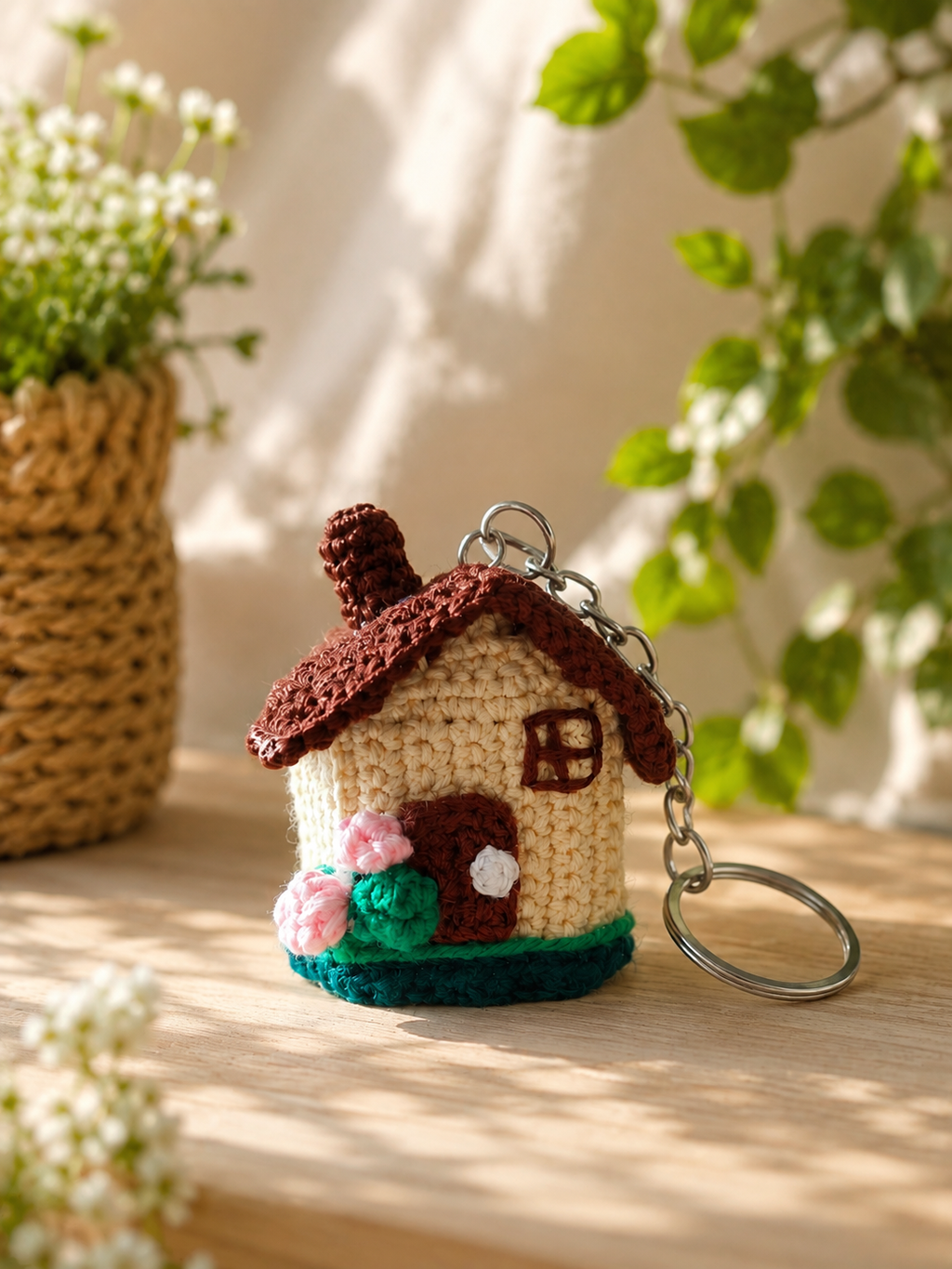 Handmade Crochet Cottage House Keychain 🏡✨