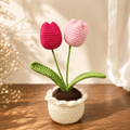 Handmade Crochet Pink Tulip Flower Pot | Cute Home Decor