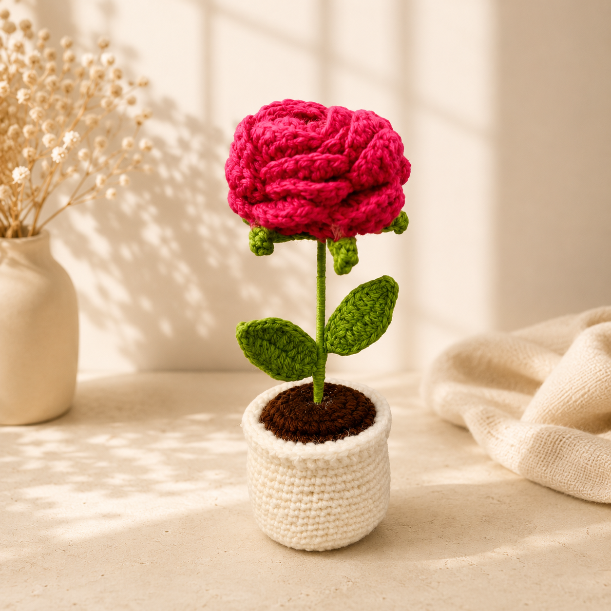 Handmade Crochet Rose Flower Pot | Forever Bloom Decor