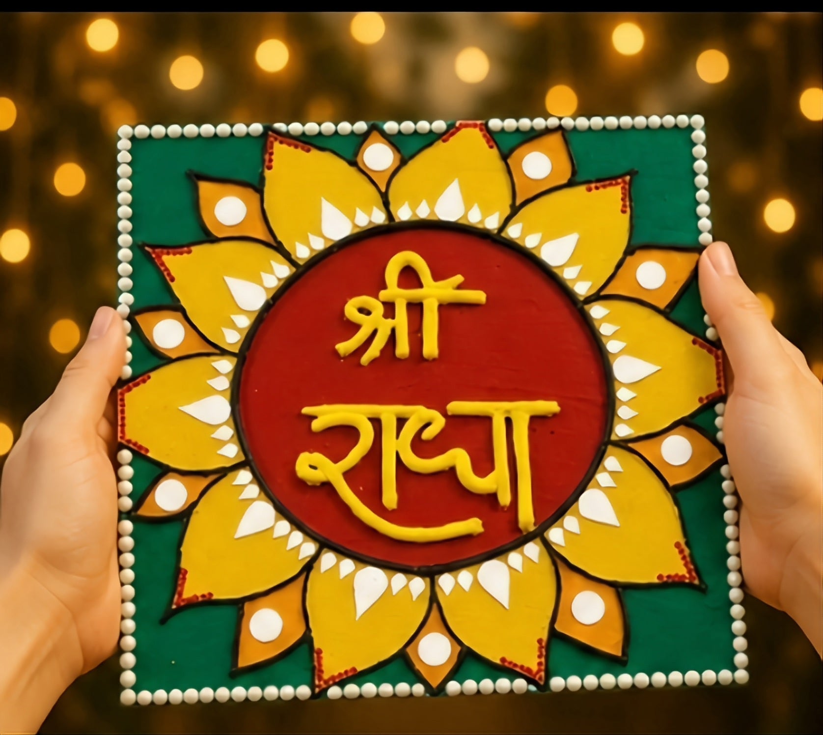Shri Radha Lotus Bloom – Handcrafted Lippan Art Wall Decor