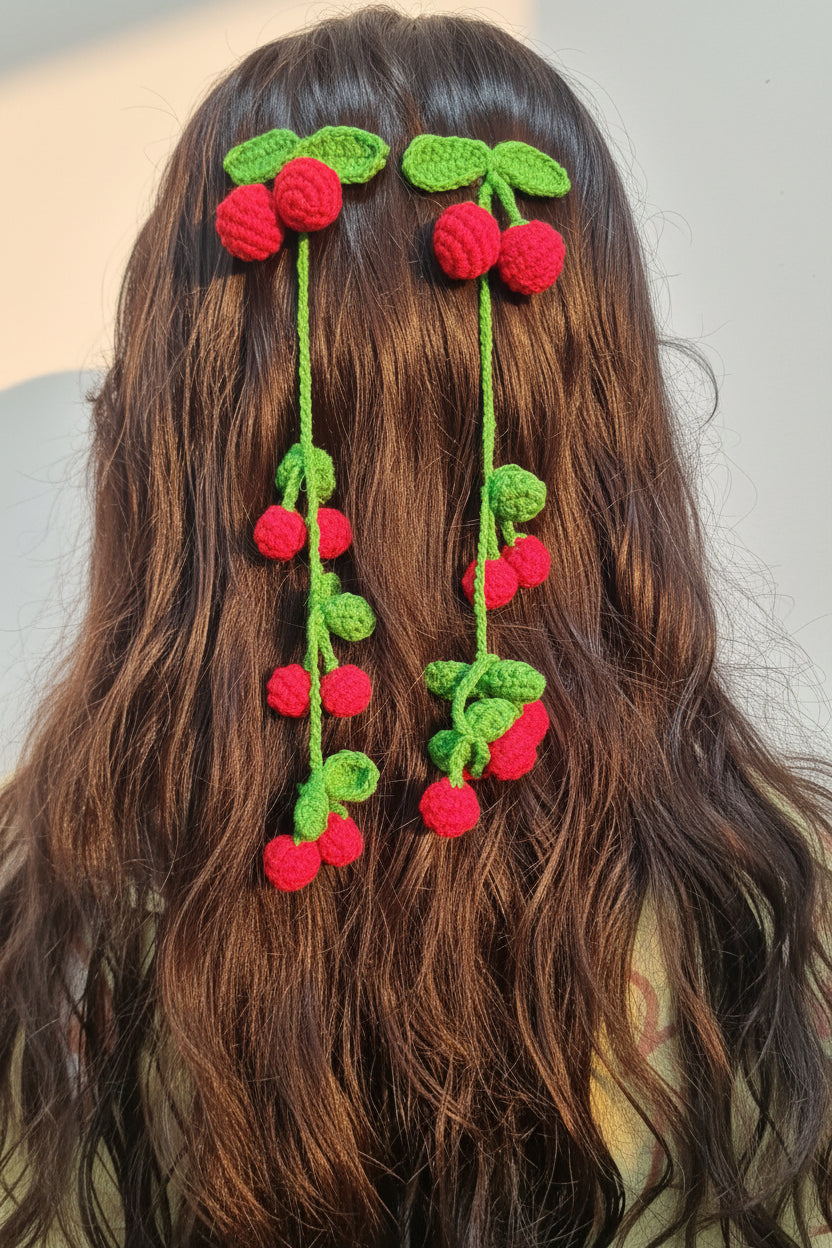 🍒 Cherry Crochet Hair Vine Clip | Handmade Hair Accessory