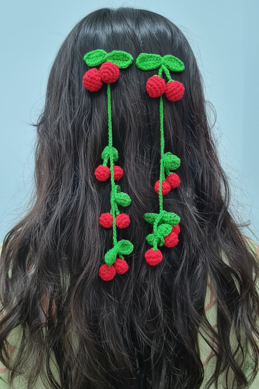 🍒 Cherry Crochet Hair Vine Clip | Handmade Hair Accessory