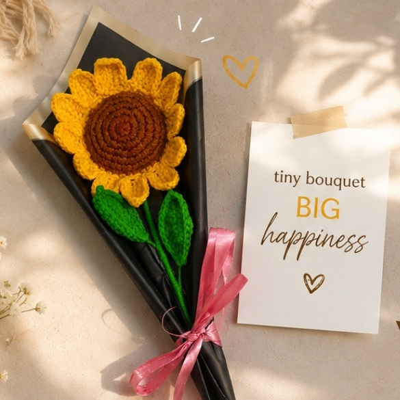 Handmade Crochet Sunflower Bouquet – Forever Bloom Gift | Single Sunflower Bouquet