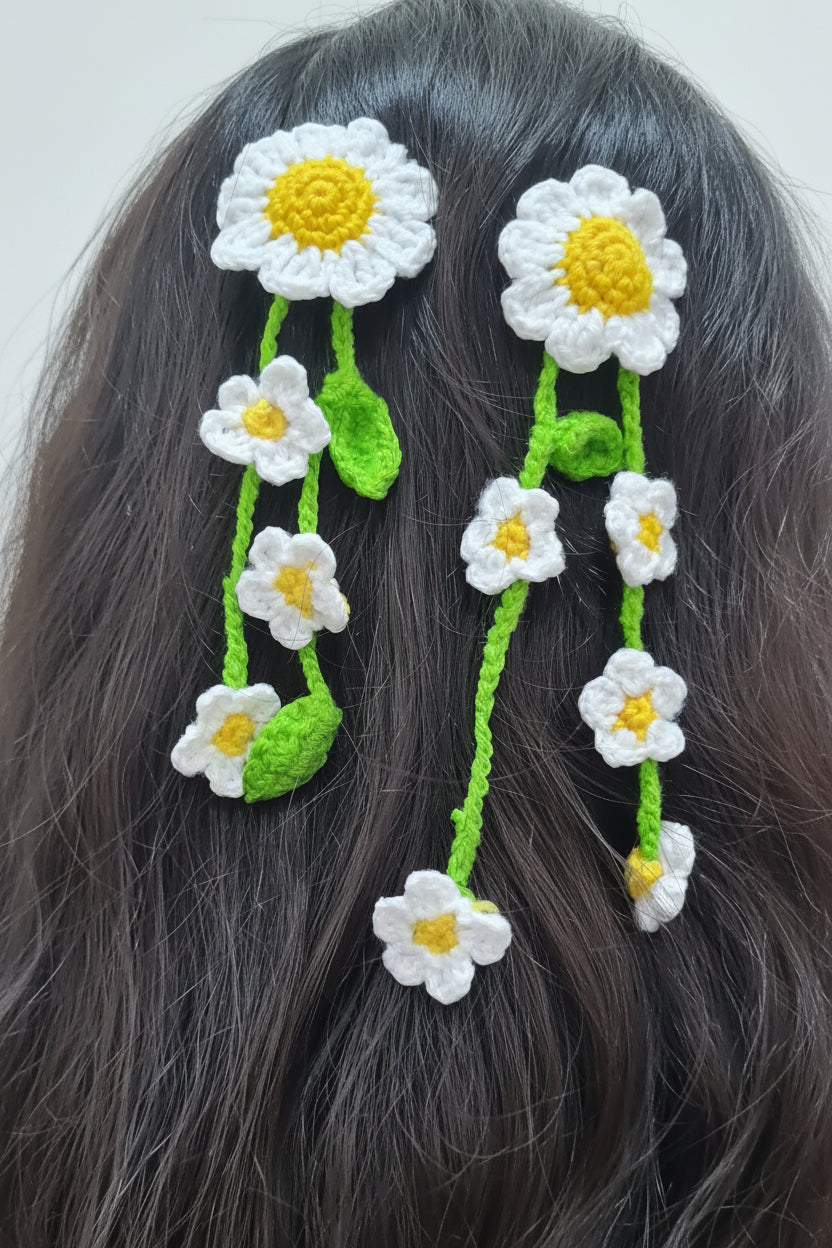 🌼 Daisy Crochet Hair Vine Clip | Handmade Floral Hair Accessory