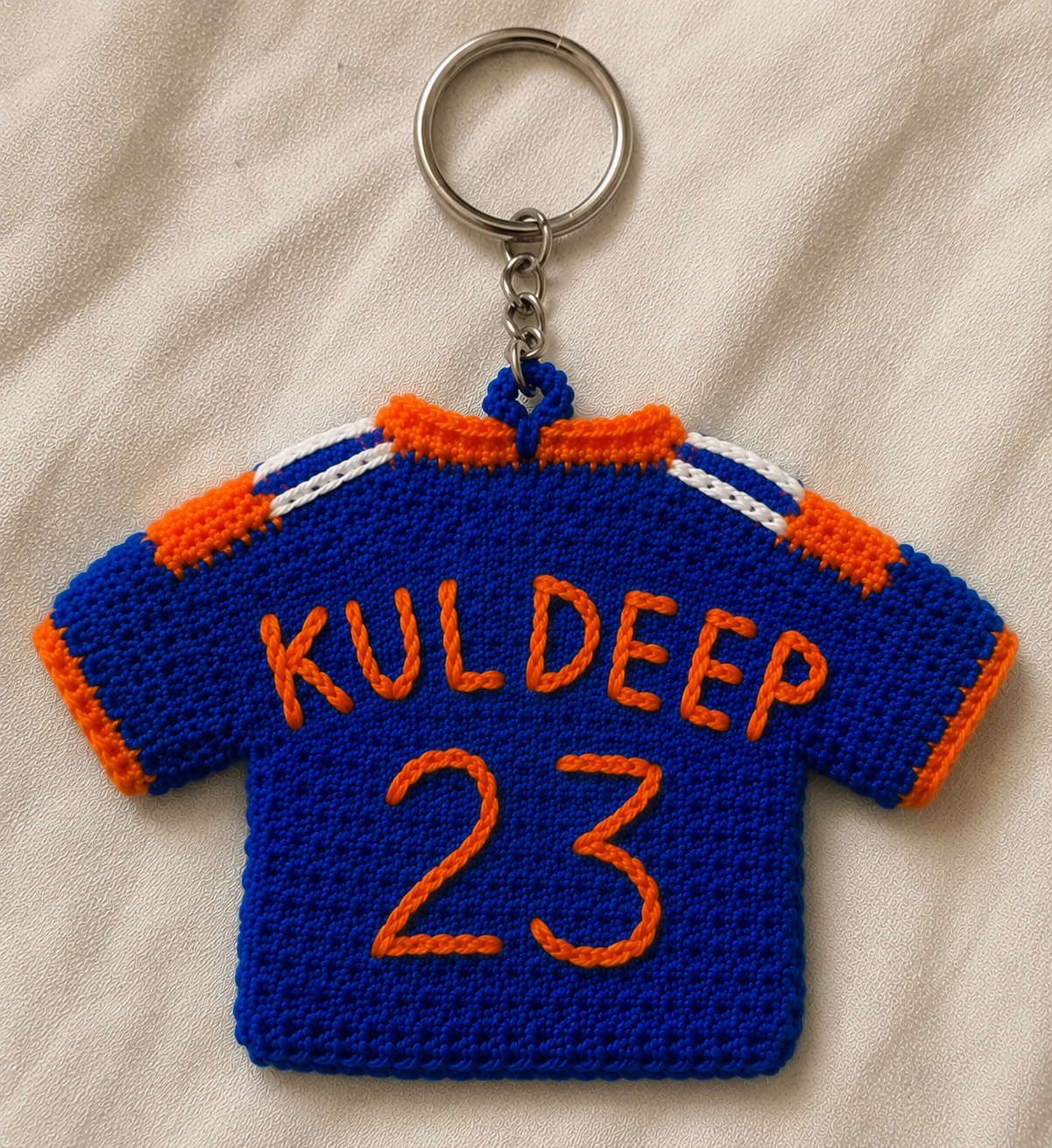 GameDay Charms – Team India Crochet Jersey Keyring – Kuldeep 23