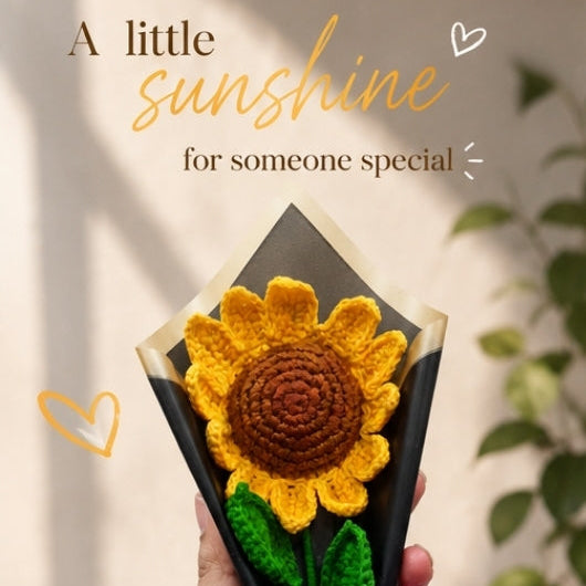 Handmade Crochet Sunflower Bouquet – Forever Bloom Gift | Single Sunflower Bouquet