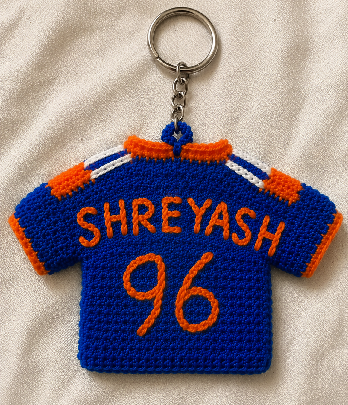 GameDay Charms – Team India Crochet Jersey Keyring – Shreyash 96
