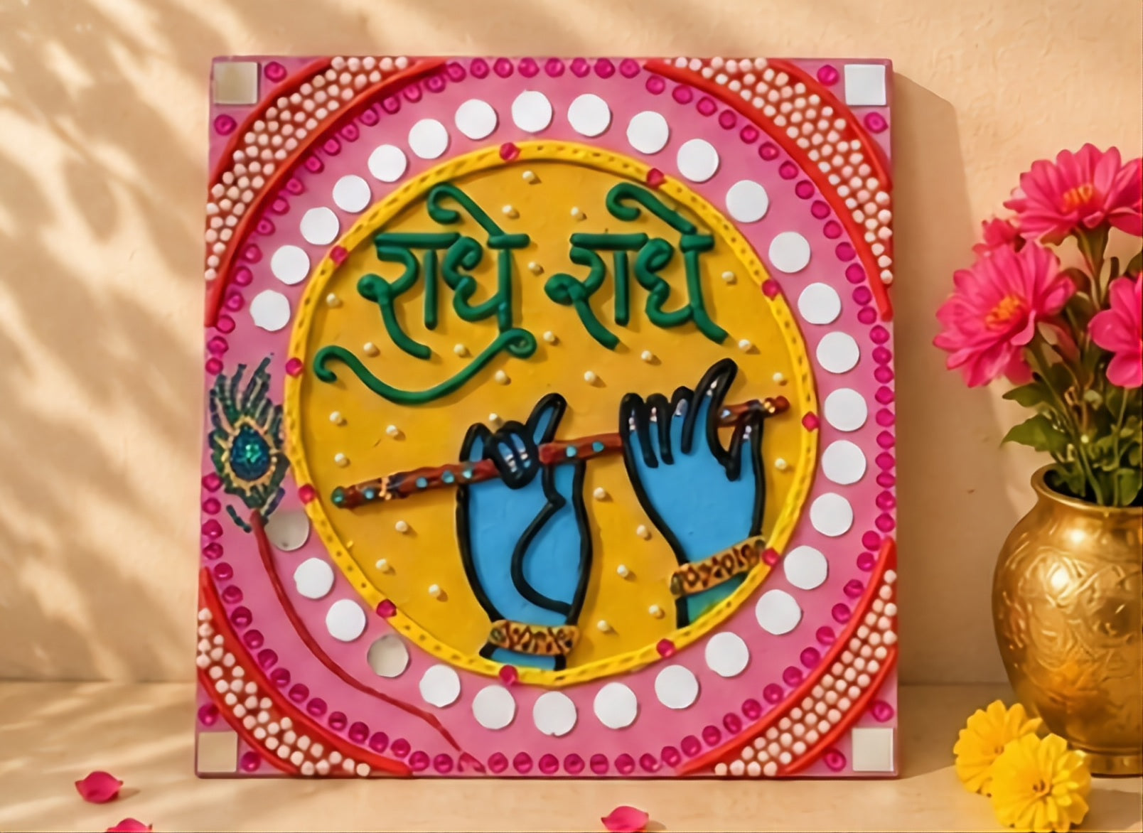 Radhe Radhe Charan – Krishna Footprints Lippan Art Wall Hanging