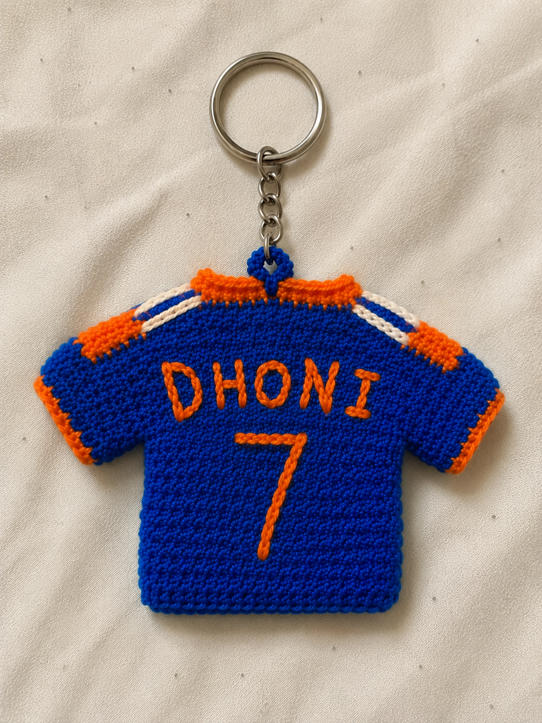 GameDay Charms – Team India Crochet Jersey Keyring – Dhoni 7