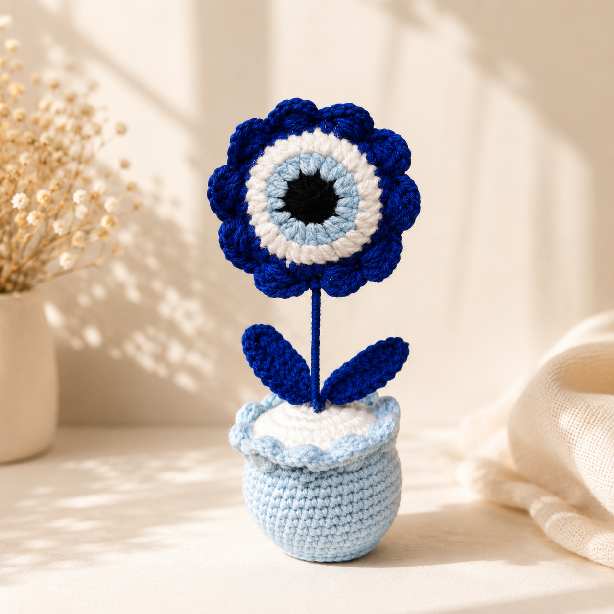 Handmade Crochet Evil Eye Flower Pot | Lucky Home Decor