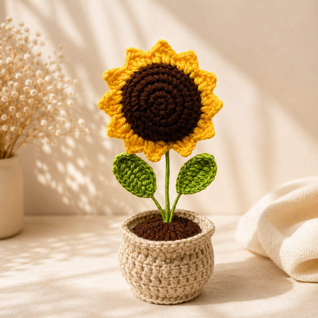 Handmade Crochet Sunflower Pot | Handmade Desk Decor Gift