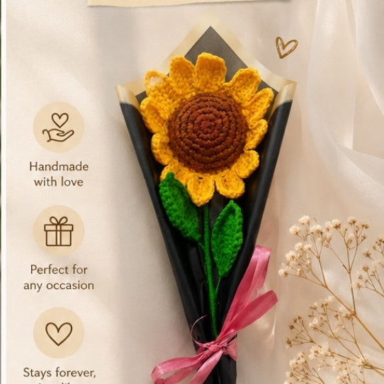 Handmade Crochet Sunflower Bouquet – Forever Bloom Gift | Single Sunflower Bouquet