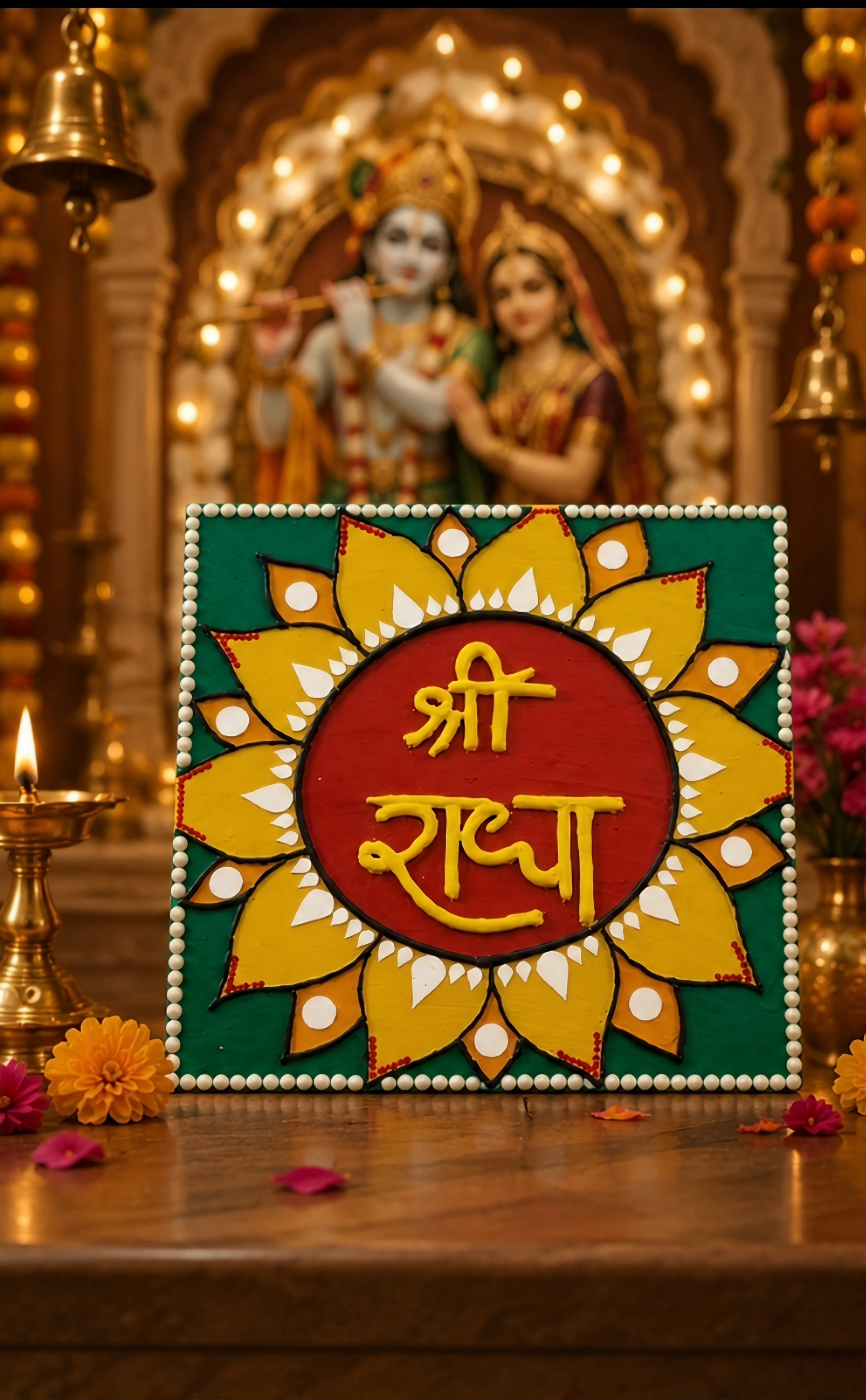 Shri Radha Lotus Bloom – Handcrafted Lippan Art Wall Decor