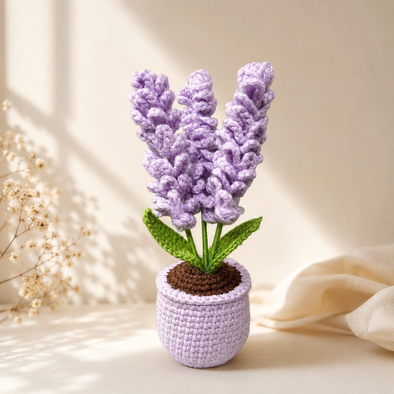 Handmade Crochet Lavender Flower Pot | Aesthetic Desk Decor