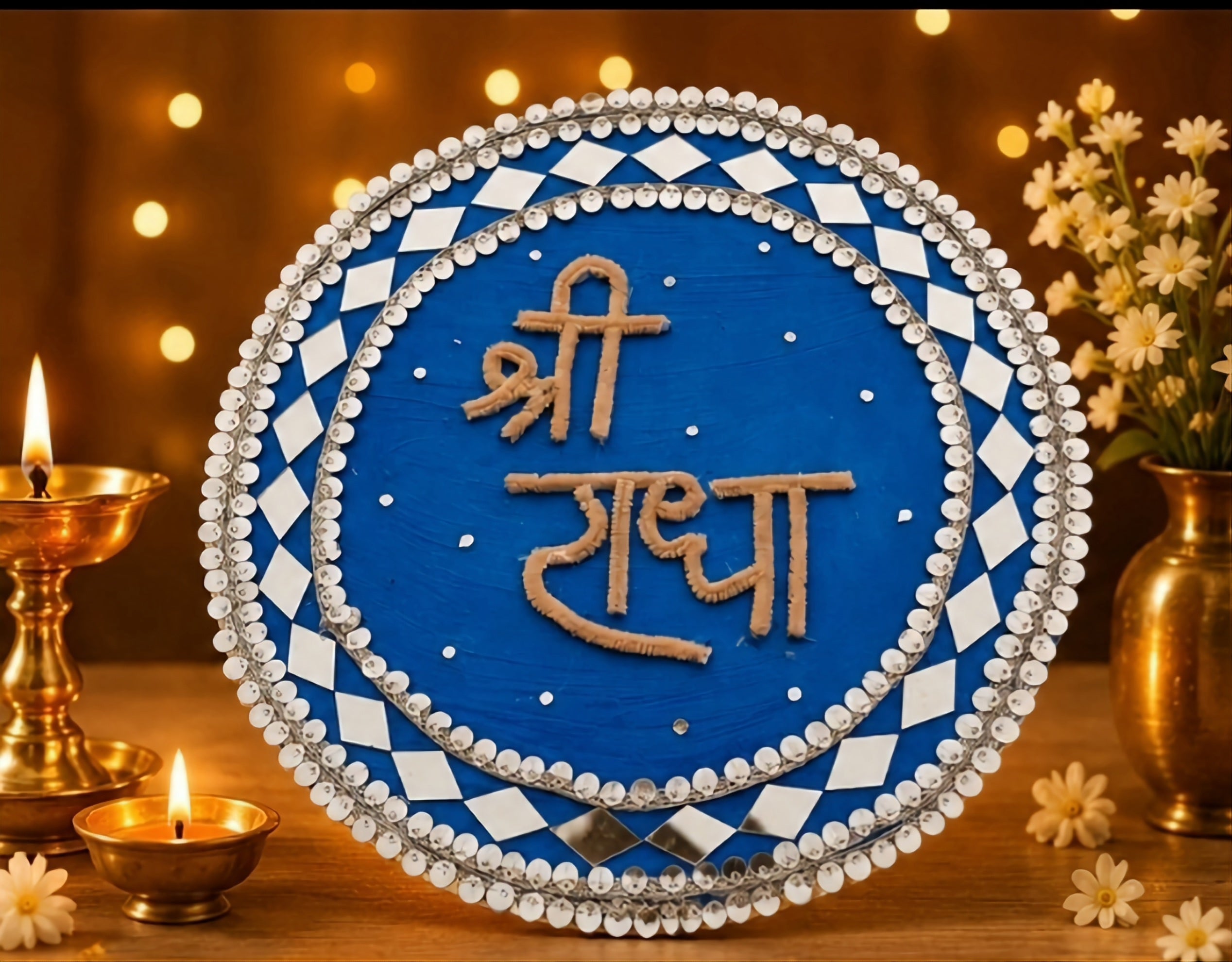 Royal Blue Shri Radha – Pearl Lippan Art Plate Wall Decor
