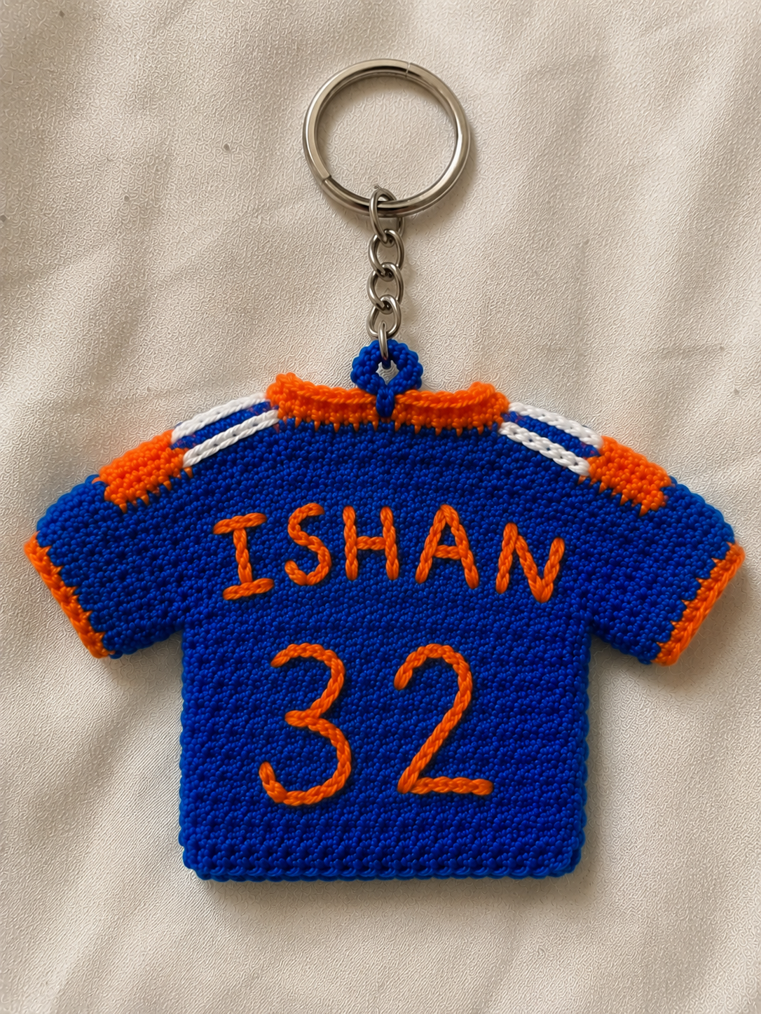 GameDay Charms – Team India Crochet Jersey Keyring – Ishan 32