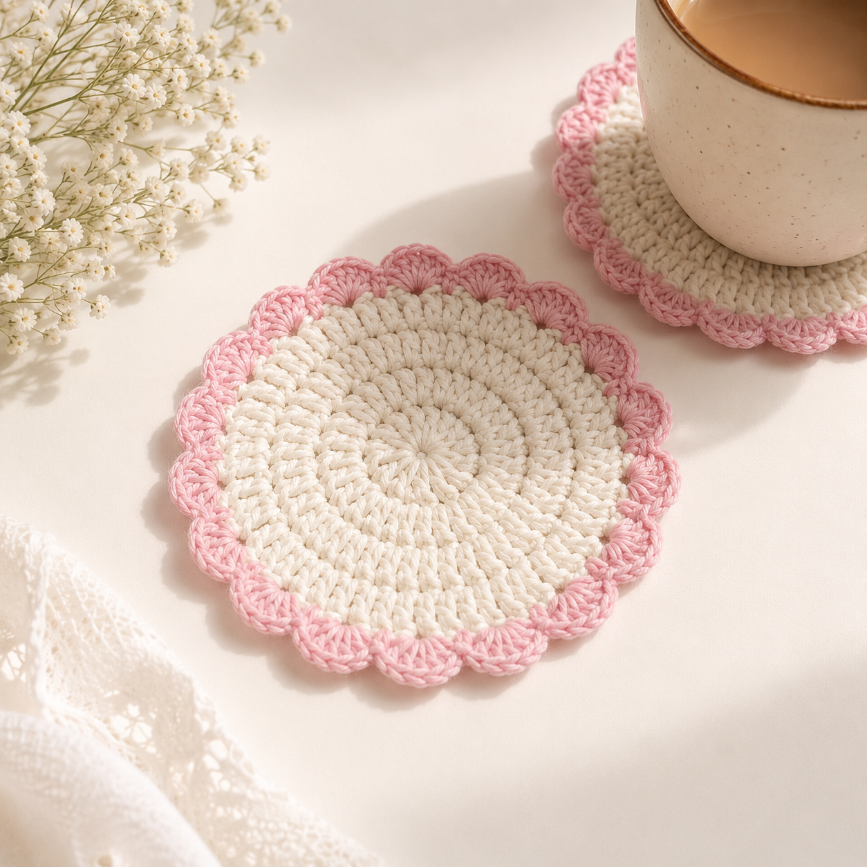 Handmade Crochet Flower Coaster Set ☕🌼(Set of 6)